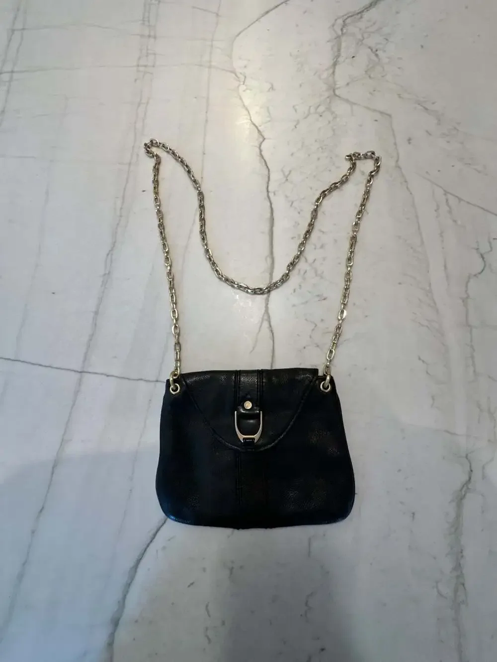 Cole Haan Black Leather Mini Flap Chain Crossbody Bag